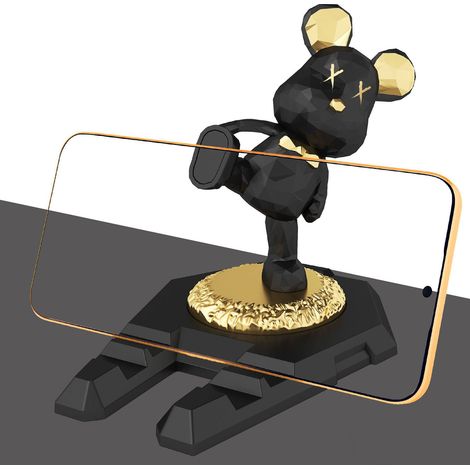 Soporte portátil para smartphone y tablet con diseño de oso kung fu, bonito, multifuncional, de plástico, 110 g, negro, 102 x 91,2 x 112 mm (1/5)