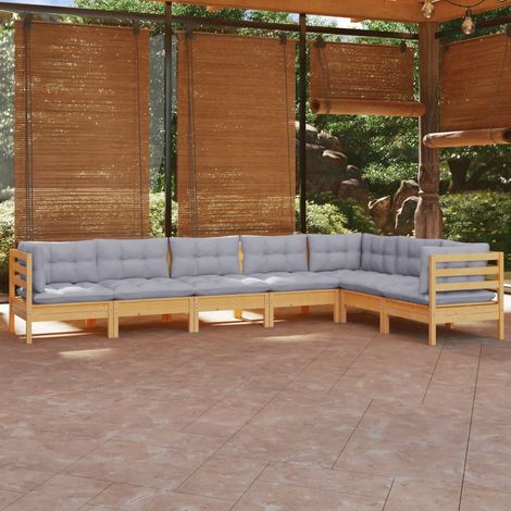 Juego de muebles de jardín 7 pzas y cojines madera maciza pino vidaXL (1/5)