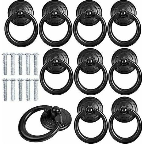 10 Stück schwarze Metall-Schrankgriffe, Türknöpfe, Schubladenringe, klassische runde Möbelknöpfe, Möbelgriffe mit Schrauben für Kleiderschrank, Schrank, Kommode (1/4)