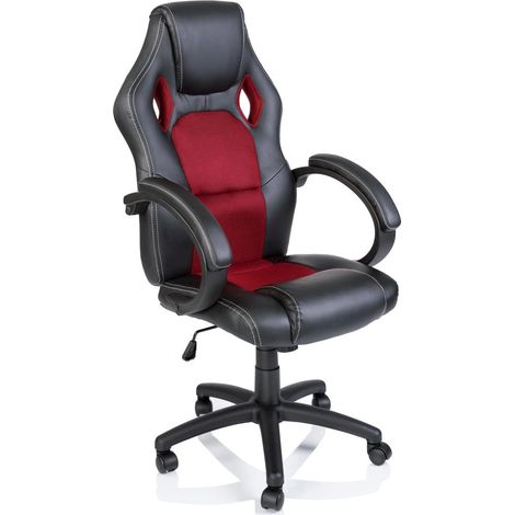 TRESKO Silla giratoria de oficina Racing Sillón de escritorio (Negro / Rojo) Silla Gaming ergonómica, cilindro neumático certificado por SGS