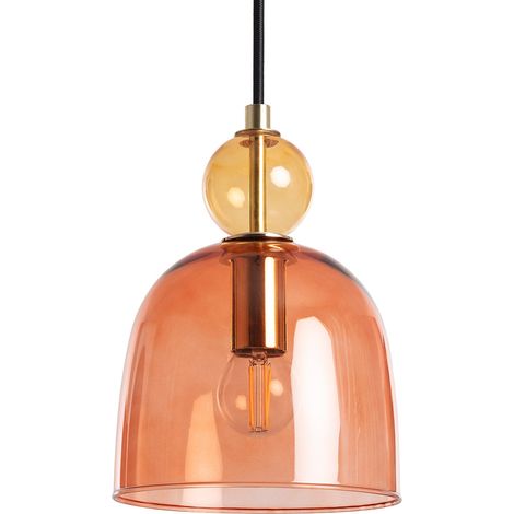 Efectoled – Suspension métal et verre vintage rouge – Abat-jour sphérique en verre coloré – Douille E14 pour ampoule RGB – Câble de suspension réglable (1/5)