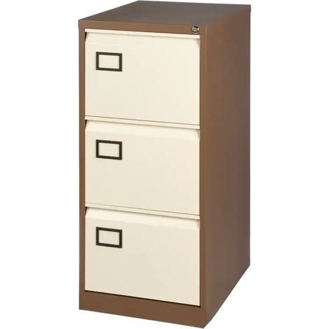 Bisley 3 Drawer Foolscap Filing Cabinet - Brown & Cream (1/2)