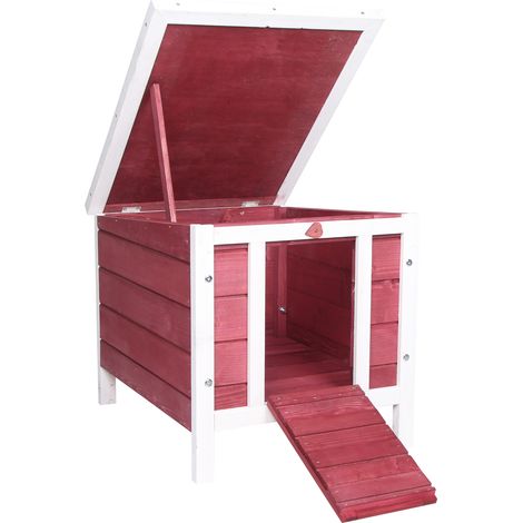 Beyamis Kaninchenstall aus Holz, 51x42x43 cm – rot, mit herausnehmbarem Tablett für Kleintiere