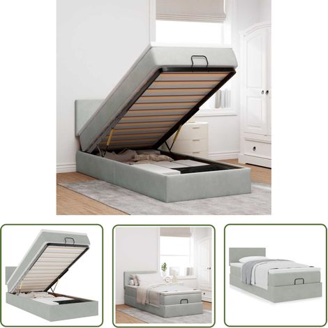 vidaXL Ottoman-Bett mit Matratze Hellgrau 90x190 cm Samt (1/5)