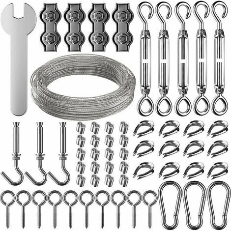 Ulisem 30m Corde en Acier Inoxydable à Suspendre Kit,2mm Câble en acier inoxydable revêtu avec Tendeur et Crochets,pour Suspension Lumineuse,plante grimpante,corde a linge,rideau pergola,rambarde. (1/5)