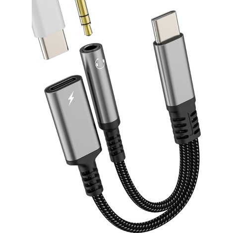 Adaptateur audio USB C vers 3,5 mm (2 en 1) pour casque Type C - Câble AUX jack pour 16 Pro Max - Prise - Compatible avec casque S25, microphone Android (1/5)