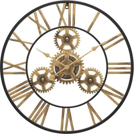 50 cm Noire Industrielle Bois Vintage Pendule Murale Steampunk Chiffres Romains pour Salon Bar Bureau (1/3)