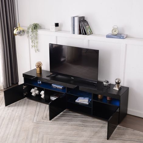 Meuble TV 180 cm noir avec panneau clair et LED variable – style moderne pour salon / salle à manger (1/5)