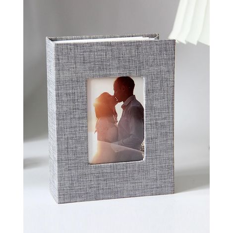 Album photo de 10 x 15 cm avec couverture en lin, petit album photo pour 100 photos, album photo portable pour famille, (gris)