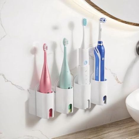 Soporte cepillo dientes eléctrico, 4 piezas, Soporte autoadhesivo cepillo dientes, Adhesivo fuerte, pared cepillo dientes eléctrico, Blanco (1/5)
