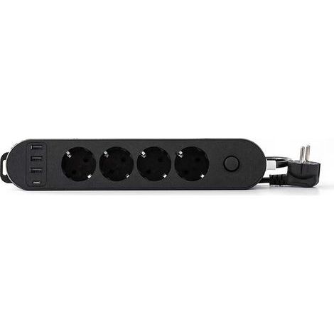 Multiprise 4 Prises 16A + 4 USB (3 USB A + 1 USB C PD20W) avec Interrupteur, Câble 2M, Noir