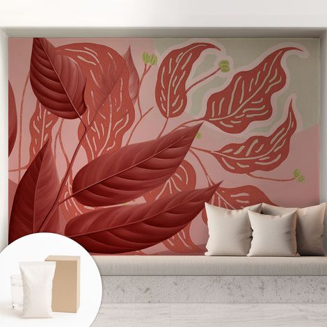 Papier peint intissé mural installation rapide du papier peint durable et résistante - Colle incluse gratuite Feuilles organiques 208x146 cm (1/5)