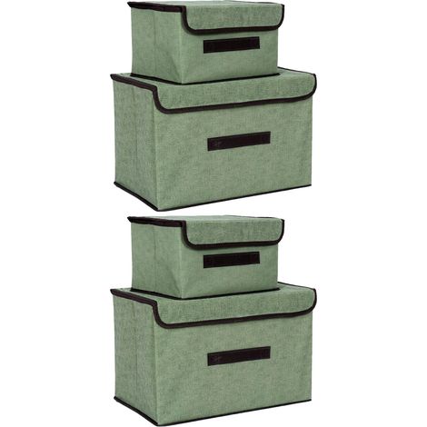 Set mit 4 Aufbewahrungsboxen aus Vliesstoff, staubdicht, faltbar, zwei große und zwei kleine, geeignet für den Heimgebrauch, hellgrün (1/5)
