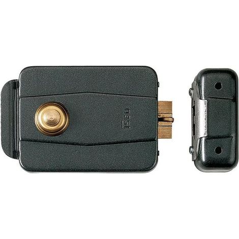 Serrure électrique 12V pour porte en fer – Double temps réversible – Montage en applique – Déblocage par canon extérieur – Coloris gris anthracite – IsÉ (1/3)