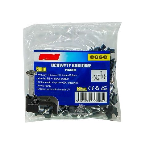Supporto per cavo piatto nero 5.6/6 100 pezzi CG6C (1/2)