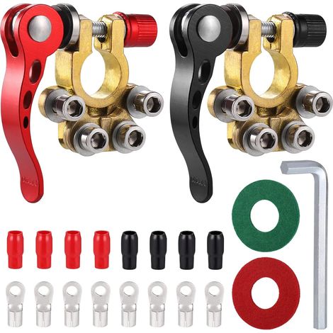 2 Pcs Connecteurs Borne De Batterie, 12V Batterie Terminal, Cosses Batterie Positive Et Négative, Avec 1 Paire De Joints De Protection et clé Allen, pour Voitures Camions Autobus Caravan (1/5)