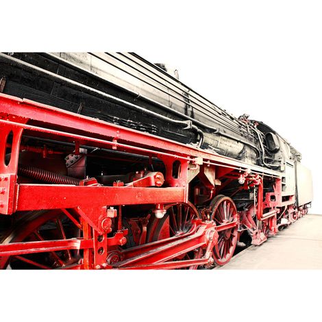 Papier peint panoramique moderne rouge et noir | Tapisserie panoramique locomotive réaliste | Papiers peints panoramique urbain - 270 x 400 cm (4 pièces) (1/2)