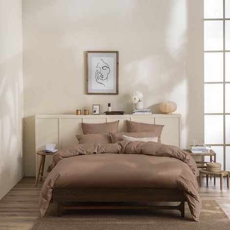 Housse de Couette Unie en Percale de Coton lavée, 200 x 200 cm, Marron Foncé (1/3)