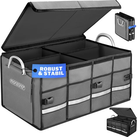 MONZANA® Kofferraumtasche Kofferraum Organizer Deckel 68L Trennwände wasserdicht faltbar verstärkte Wände rutschfest Auto Tasche 60x35x30cm  Grau