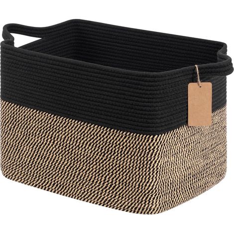 Aufbewahrungskorb aus Seil mit Griffen, 50L, Schwarz & Jute, 46x36x30cm (1/5)