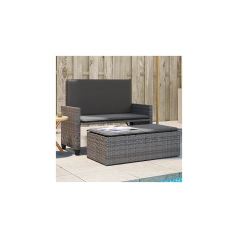 Banc de jardin avec coussins et repose-pied gris résine tressée (1/5)