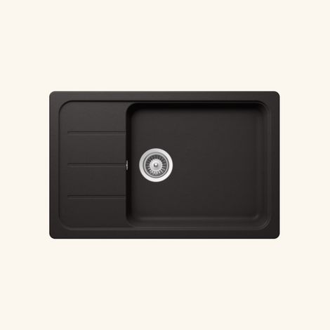 Évier granit noir 1 grand bac – 1 petit égouttoir réversible – Pose à encastrer – Dimensions 780x500mm – Bonde incluse – Schock (1/4)