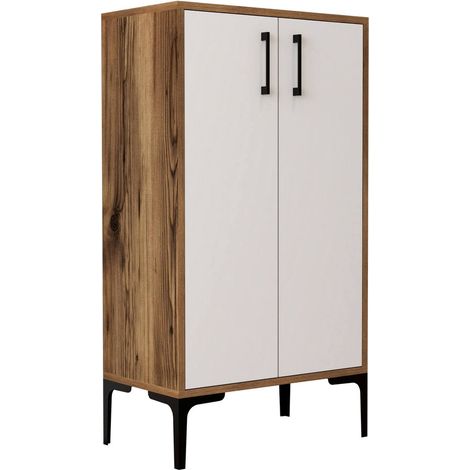 Dmora - Scarpiera Helios, Mobile portascarpe, Armadio da ingresso multiuso, Mobiletto per calzature, 60x35h111 cm, Noce e Bianco, con imballo rinforzato, con imballo rinforzato