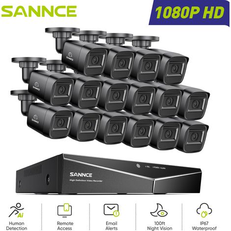 SANNCE 1080P Überwachungskamera Set Aussen,16CH 16 Kameras Nachtsicht Fernzugriff Email Alarm (1/5)
