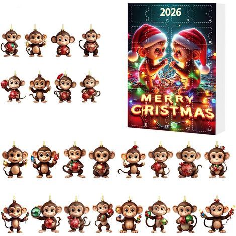 Weihnachts-Adventskalender, Überraschungsbox, Acryl-Affenanhänger, Weihnachtsbaumschmuck (Typ B) (1/2)