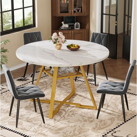 Mesa comedor redonda con balda efecto mármol OKMYHOME (1/5)