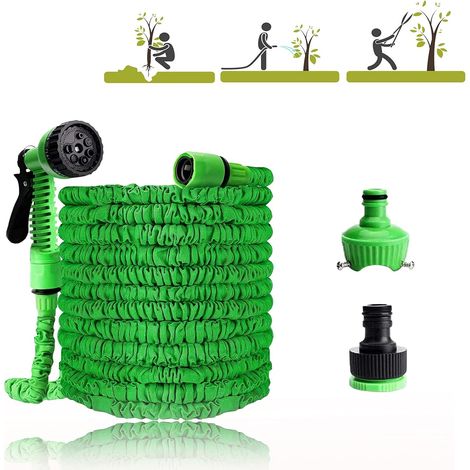 Tuyau d'arrosage flexible extensible avec 7 pulvérisations fonctionnelles, tuyau d'arrosage, fonctions pour l'arrosage du jardin, lavage de voiture, évier de maison, salle de bains (100FT/30 m)
