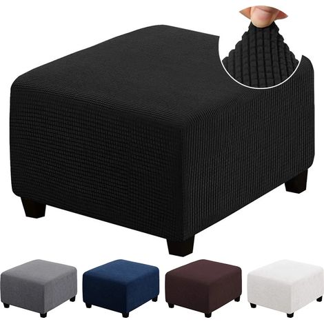 Housse extensible pour pouf, housse de protection, housse pour repose-pieds, housse pour tabouret, noire, L (1/5)
