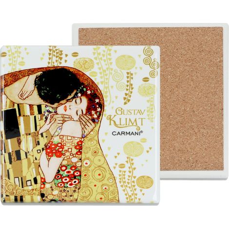 Carmani, posavasos cuadrado de cerámica - Klimt/El beso (fondo claro) (1/4)