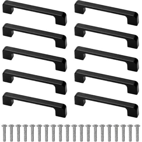 10 schwarze Schrankgriffe mit Schrauben für Küchenschränke und Kleiderschränke, Lochabstand 96 mm (1/4)