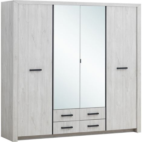 Matelpro - Armoire contemporaine 218 cm chêne blanc Curtis - Moderne & Design -Chêne blanc - Deux compartiments avec une penderie et deux étagères - un compartiment central avec 3 étagères -Types de p (1/4)