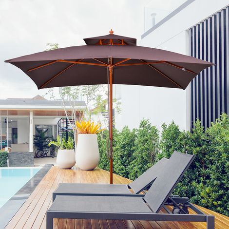 Parasol 3x3 m de jardin et terrasse avec 8 baleines et couverture pare-soleil à 2 niveaux, marron (1/5)