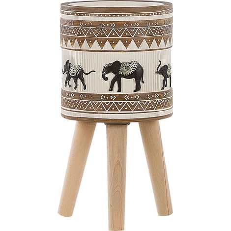 Soporte para maceta base de madera maciza redonda magnesio maceta alta estilo africano rústico Kottes