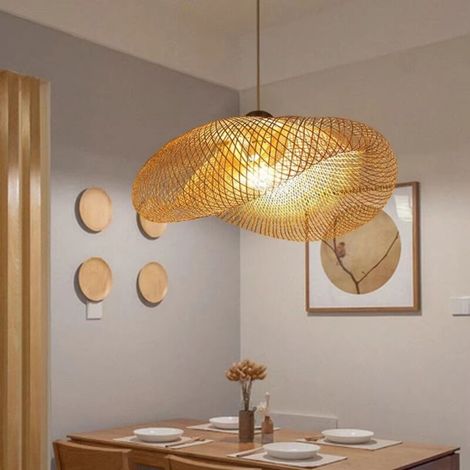 Suspension LED en bambou, lampe de table suspendue, applique murale pour l'éclairage de la maison, 50 cm, convient pour le salon/la salle à manger. (1/5)