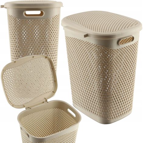 Cesto per biancheria in plastica leggera KADAX - Cesto per biancheria in plastica - Traspirante - con coperchio - Beige (1/5)