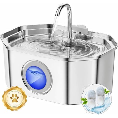 Fontaine a Eau Chat INOX, Apauk 3.2L Fontaine à Eau Chat,Fontaine Chats silencieuse,LED fenêtre, sont faciles à Nettoyer, Fontaine a Eau Petit Chien (Lot de 2 éponges et filtres) (1/4)