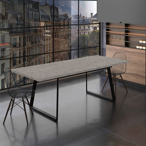 Tavolo allungabile Lavinya piano grigio cemento e gambe in metallo nero 170x90x75h (1/5)