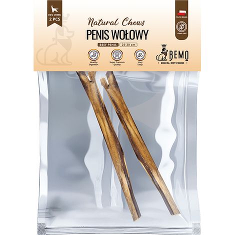 Bemo Beef Penis - penes de res secos de 25-30 cm - masticable natural para perros, 2 unidades.