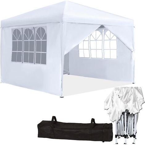 Froadp Garten Pavillons 3x3m Klappbare Gartenpavillon Pop-up Faltpavillon mit 4 Seitenteilen & Tasche Sonnenschutz Festzelt Set Wasserdicht Partyzelt Gartenzelt für Hochzeit Picknick (Weiß)