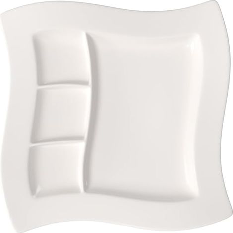 Assiette à grillades NewWave, 3 Zones, carrée, Porcelaine Premium, Compatible Lave-Vaisselle et Micro-Onde, Blanc, 27 cm (1/5)