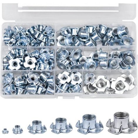 105 Pièces Kit de Griffes Écrous en T, M4 M5 M6 M8 M10 Écrous à Griffes en Acier au Carbone pour Travail du Bois Électroménagers Plomberie Bricoleurs (1/4)