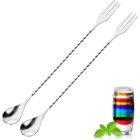 Lot de 2 cuillères à cocktail de 30,5 cm à long manche de 30,5 cm, agitateurs à cocktail en acier inoxydable avec pointe trident, cuillères à mélanger de bar (2) (1/5)
