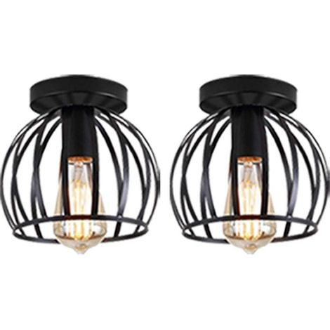 Deckenleuchte 20CM Vintage Deckenlampe im Industrial Metall Eisen E27 Lampe - 2PC Schwarz