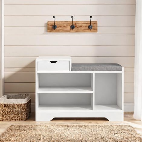 Console Banc à chaussures blanc MDF 76,5 cm avec assise (1/5)