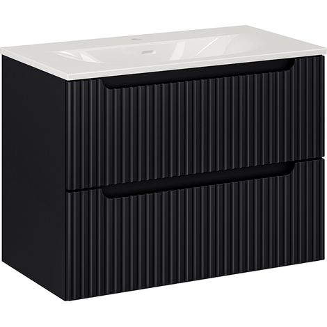 Meuble simple vasque encastrée 80cm 2 tiroirs Riva Noir