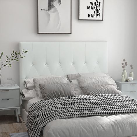 Cabecero de Cama 160 cm Tapizado en PU 2 Formas de Uso Vertical o Montado a la Pared Cabecero Blanco (1/5)